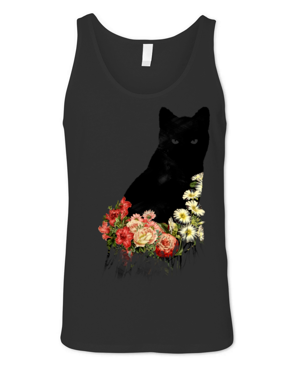 Black Cat Vintage Flower Good Luck Unisex Jersey Tank