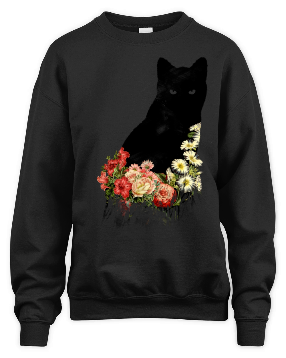 Black Cat Vintage Flower Good Luck Unisex Premium Crewneck Sweatshirt