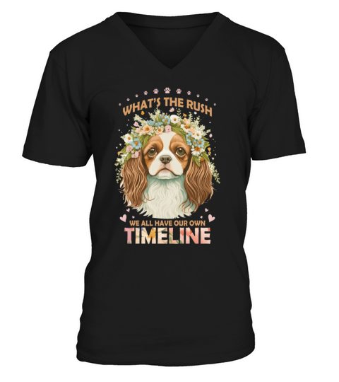 Cavalier King Charles Floral Dog Animal Lover Posi V-Neck T-shirt