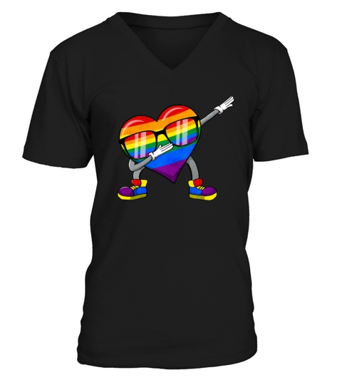 Gay Pride Rainbow Flag Dabbing Heart Sublte LGBTQ V-Neck T-shirt