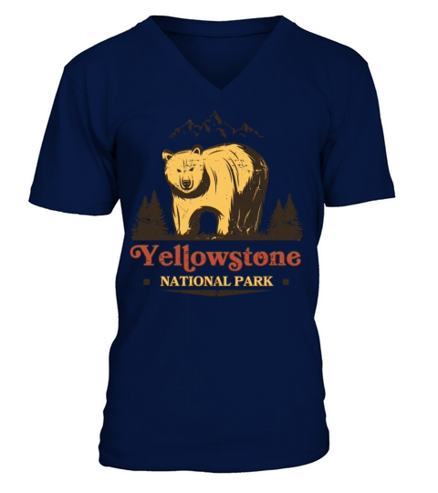 Yellowstone National Park Bear Vintage V-Neck T-shirt