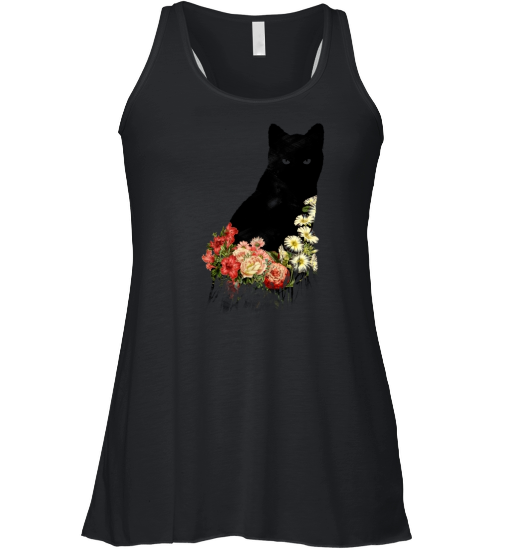 Black Cat Vintage Flower Good Luck Women's Flowy Tank Top