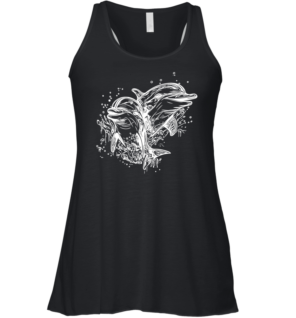 Cute Smiling Vintage Dolphins Women's Flowy Tank Top