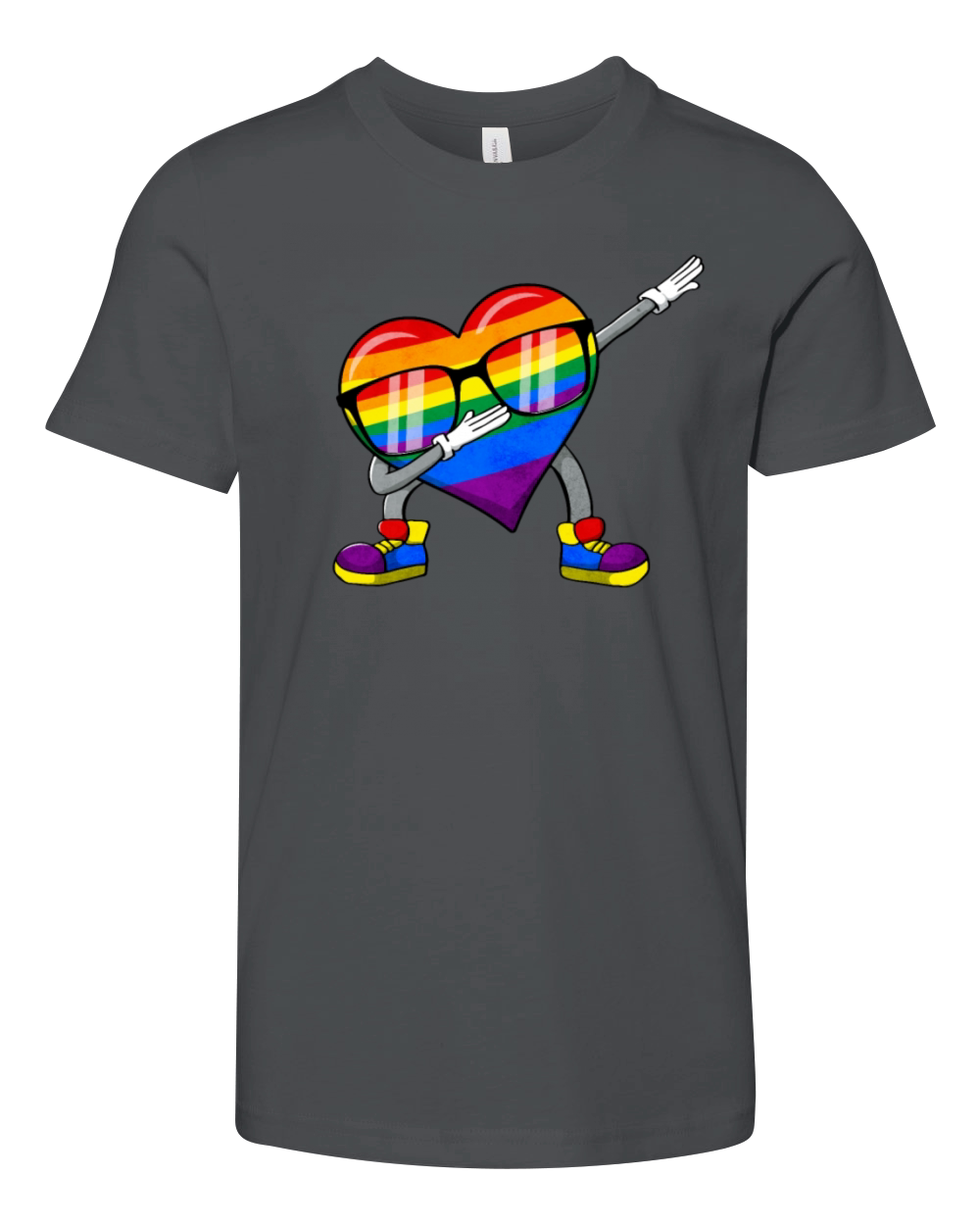 Gay Pride Rainbow Flag Dabbing Heart Sublte LGBTQ Youth Unisex Jersey Tee