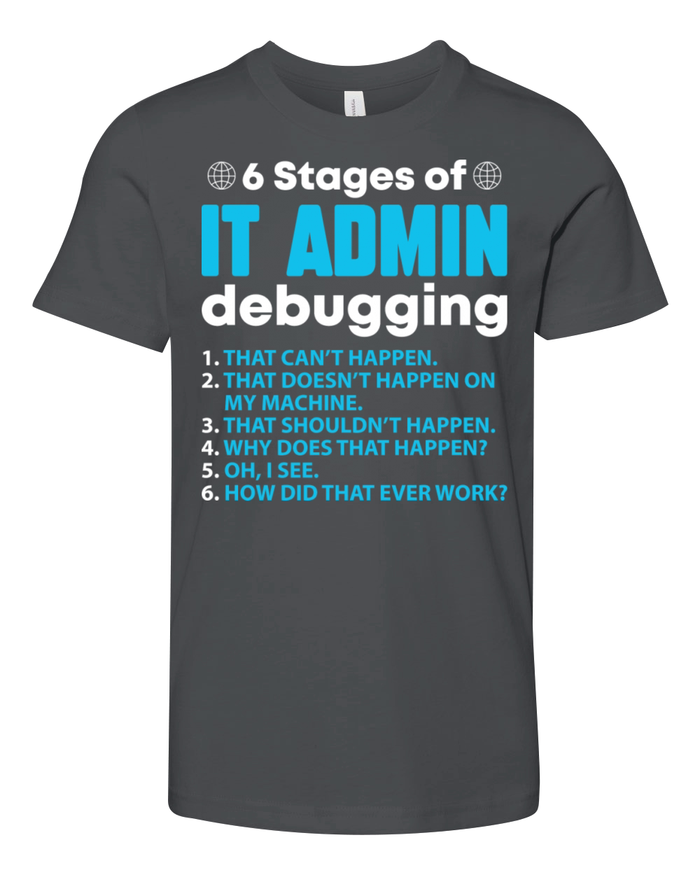 Stages Of It Admin Debugging Youth Unisex Jersey Tee