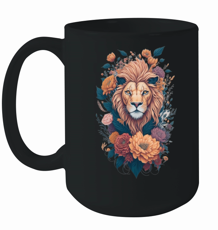 Vintage Lion Head and Flower Splash T-Shirt Ceramic Mug