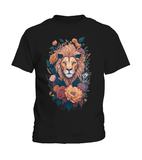 Vintage Lion Head and Flower Splash T-Shirt Kids T-Shirt