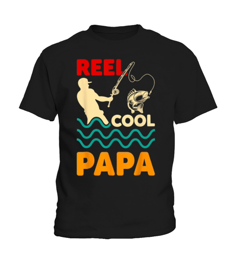 Vintage Reel Cool Papa Fishing Fisherman Kids T-Shirt