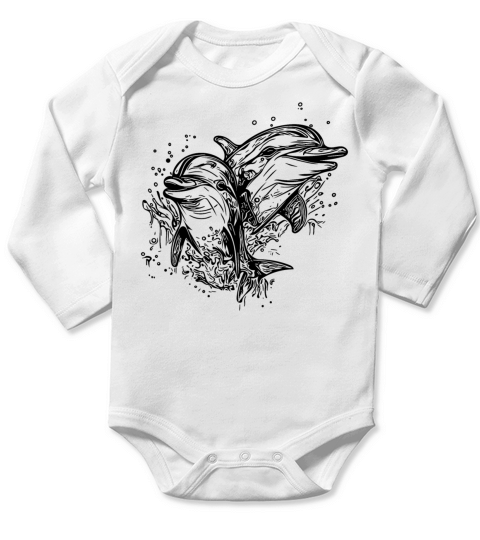 Cute Smiling Vintage Dolphins Long Sleeve Baby One-Piece