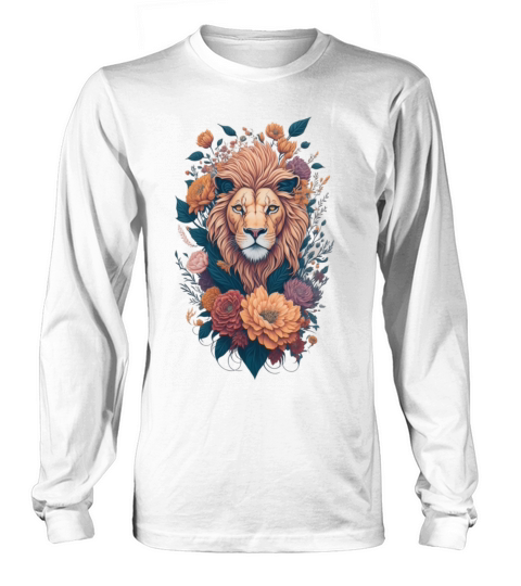 Vintage Lion Head and Flower Splash T-Shirt Long sleeved Unisex