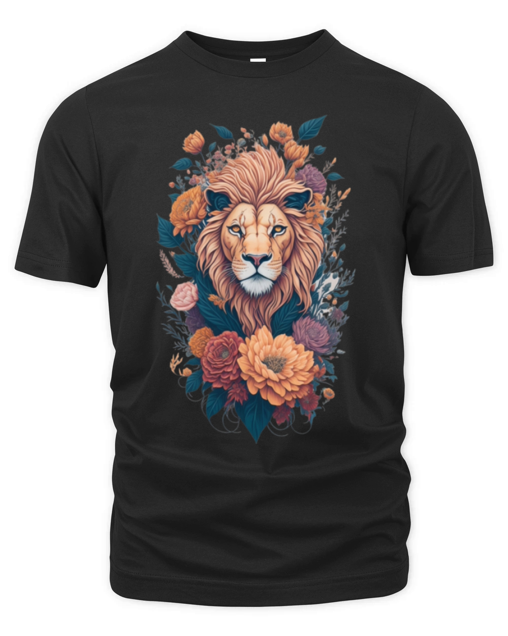 Vintage Lion Head and Flower Splash T-Shirt Organic Unisex T-shirt