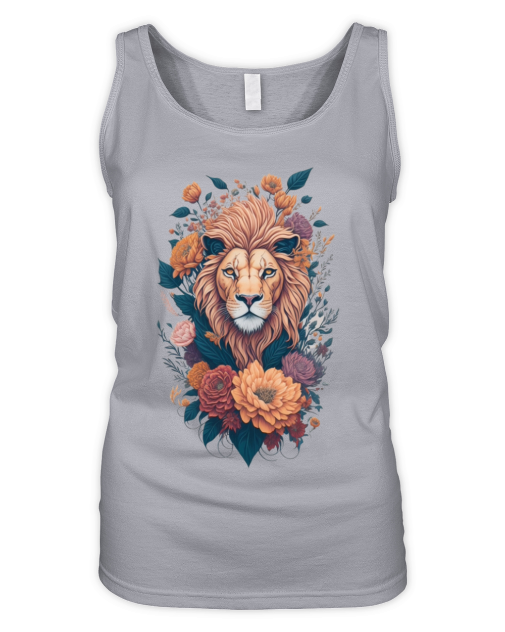 Vintage Lion Head and Flower Splash T-Shirt Organic Women's Tank Top