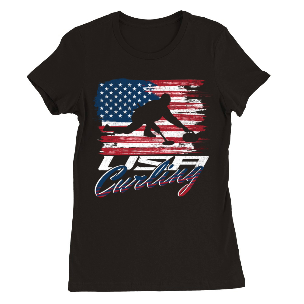 Vintage American Flag Usa Curling Premium Womens Crewneck T-shirt