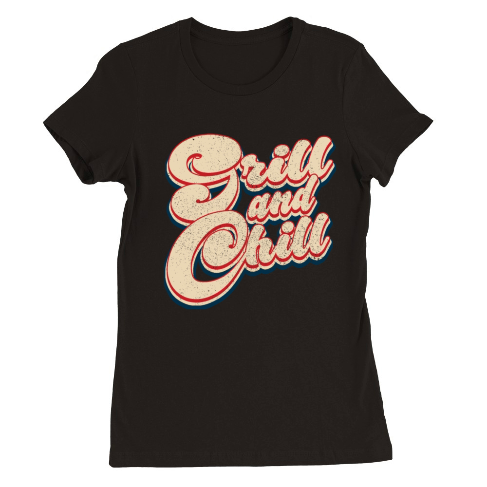 Vintage Grill and Chill Patriotic 4th of July Premium Womens Crewneck T-shirt
