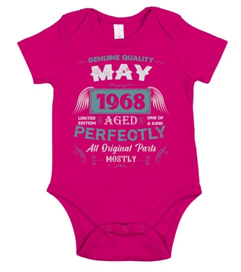 May 1968 Vintage Birthday Present Short Sleeve Baby One-Piece