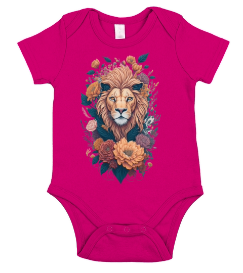Vintage Lion Head and Flower Splash T-Shirt Short Sleeve Baby One-Piece