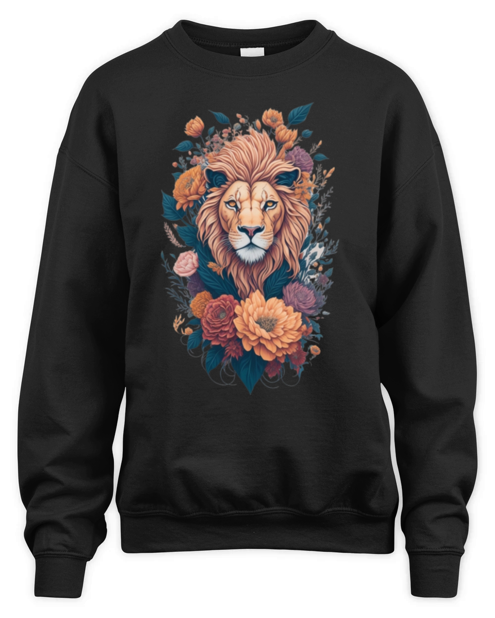 Vintage Lion Head and Flower Splash T-Shirt Unisex Premium Crewneck Sweatshirt