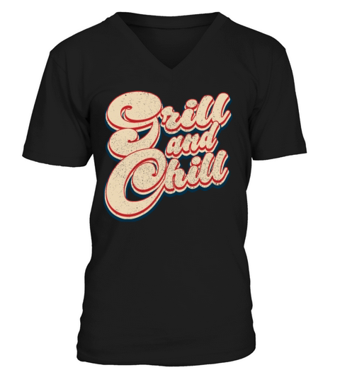 Vintage Grill and Chill Patriotic 4th of July V-Neck T-shirt