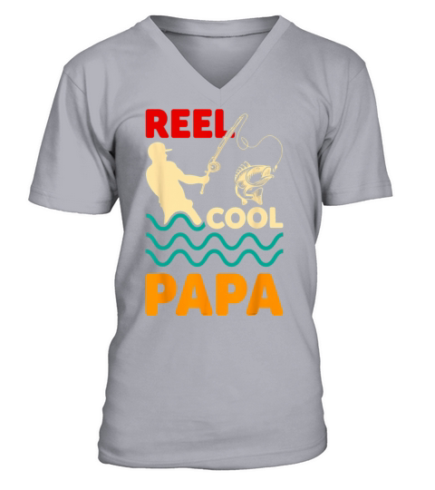 Vintage Reel Cool Papa Fishing Fisherman V-Neck T-shirt