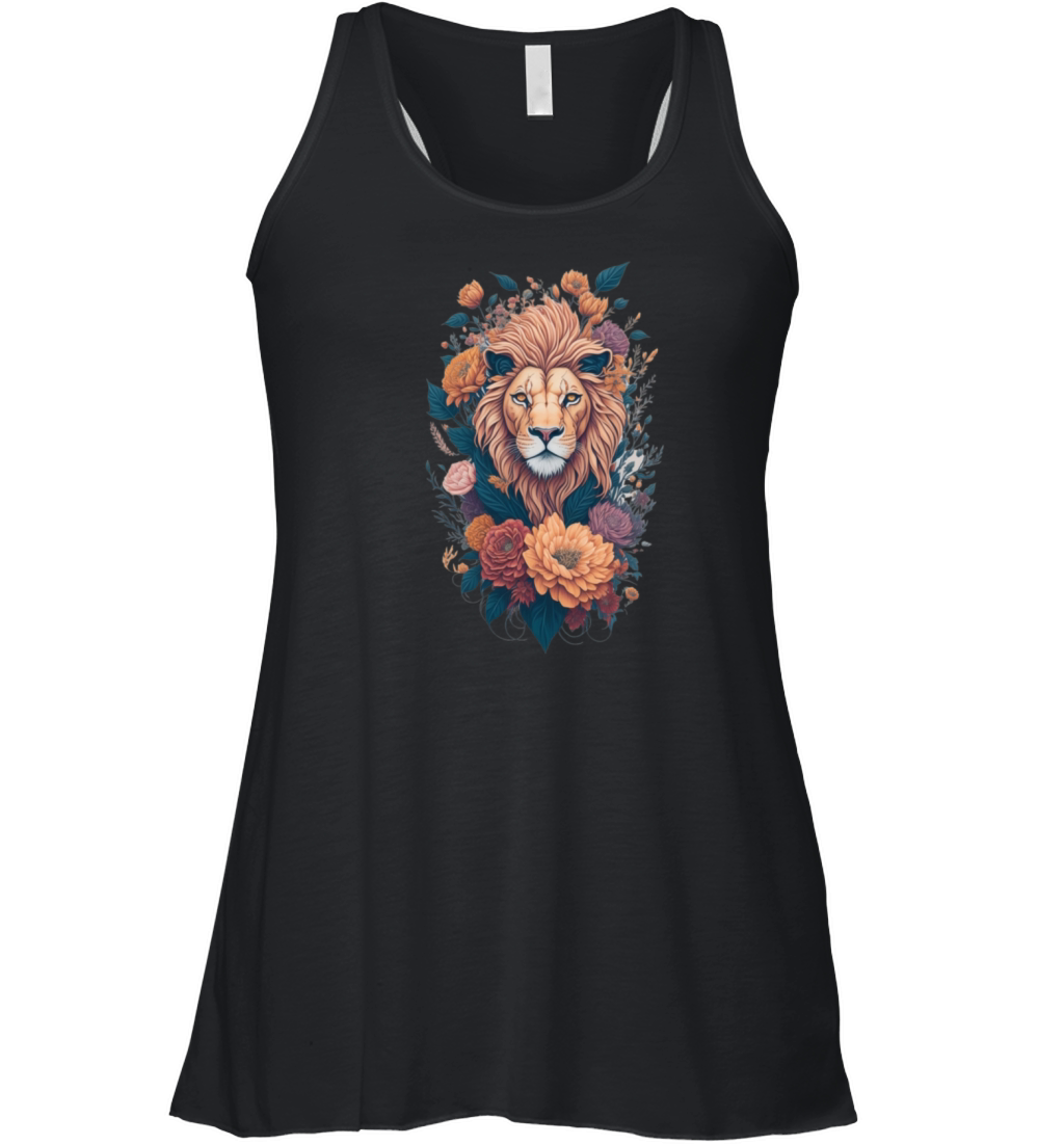 Vintage Lion Head and Flower Splash T-Shirt Women's Flowy Tank Top