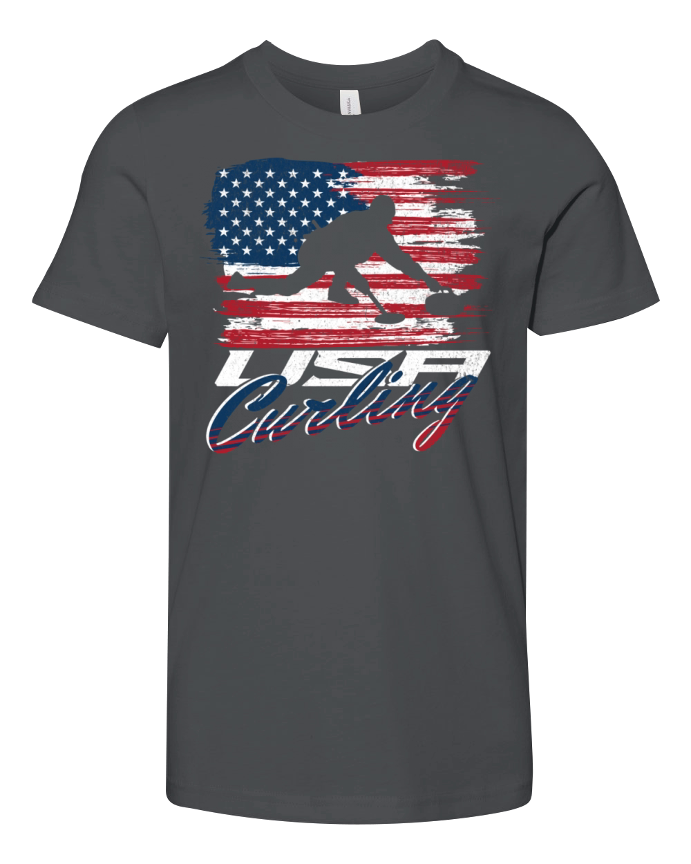 Vintage American Flag Usa Curling Youth Unisex Jersey Tee