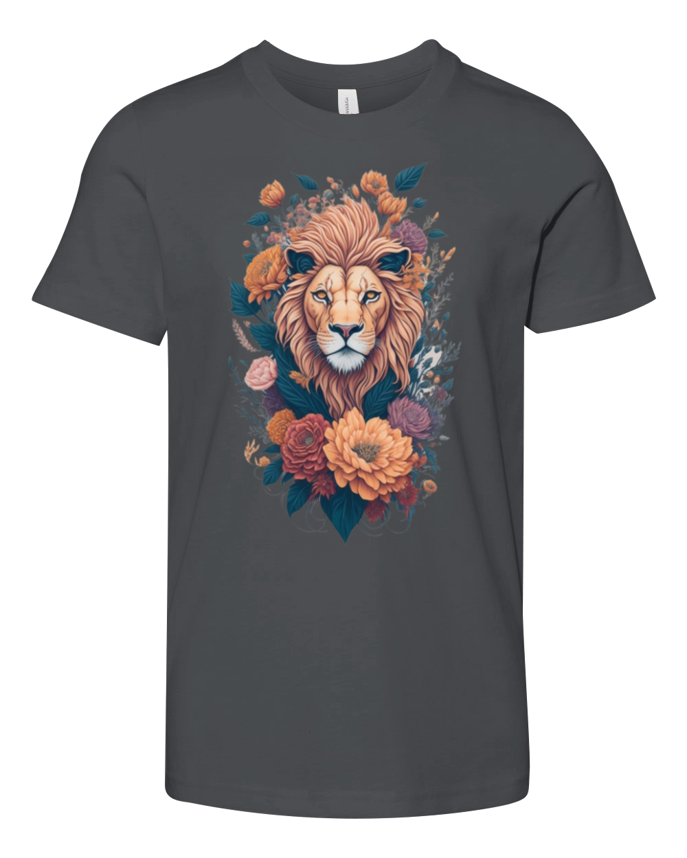 Vintage Lion Head and Flower Splash T-Shirt Youth Unisex Jersey Tee