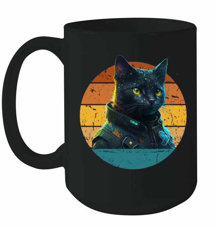 Cat Daddy Black Cat Vintage Eighties Style Cat Ret Ceramic Mug