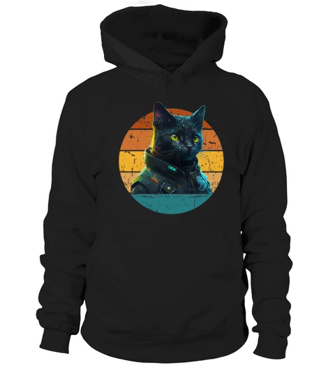 Cat Daddy Black Cat Vintage Eighties Style Cat Ret Hoodie Unisex