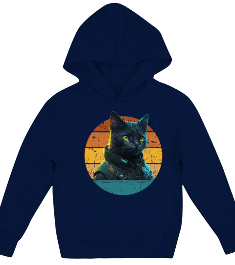 Cat Daddy Black Cat Vintage Eighties Style Cat Ret Kids Hoodie