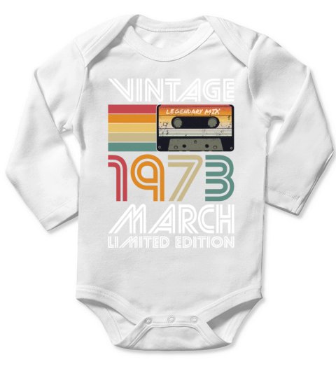 50th birthday march 1973 vintage 1973 Long Sleeve Baby One-Piece