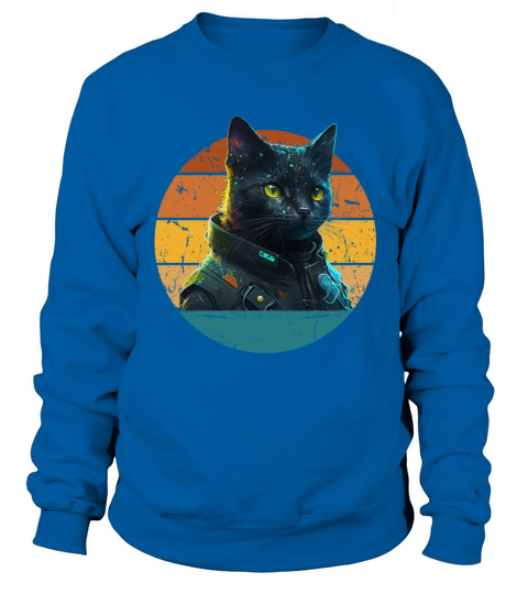 Cat Daddy Black Cat Vintage Eighties Style Cat Ret Sweatshirt Unisex
