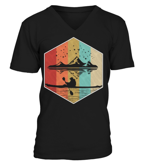 Vintage Retro Kayaking Nature Mountains Kayak V-Neck T-shirt