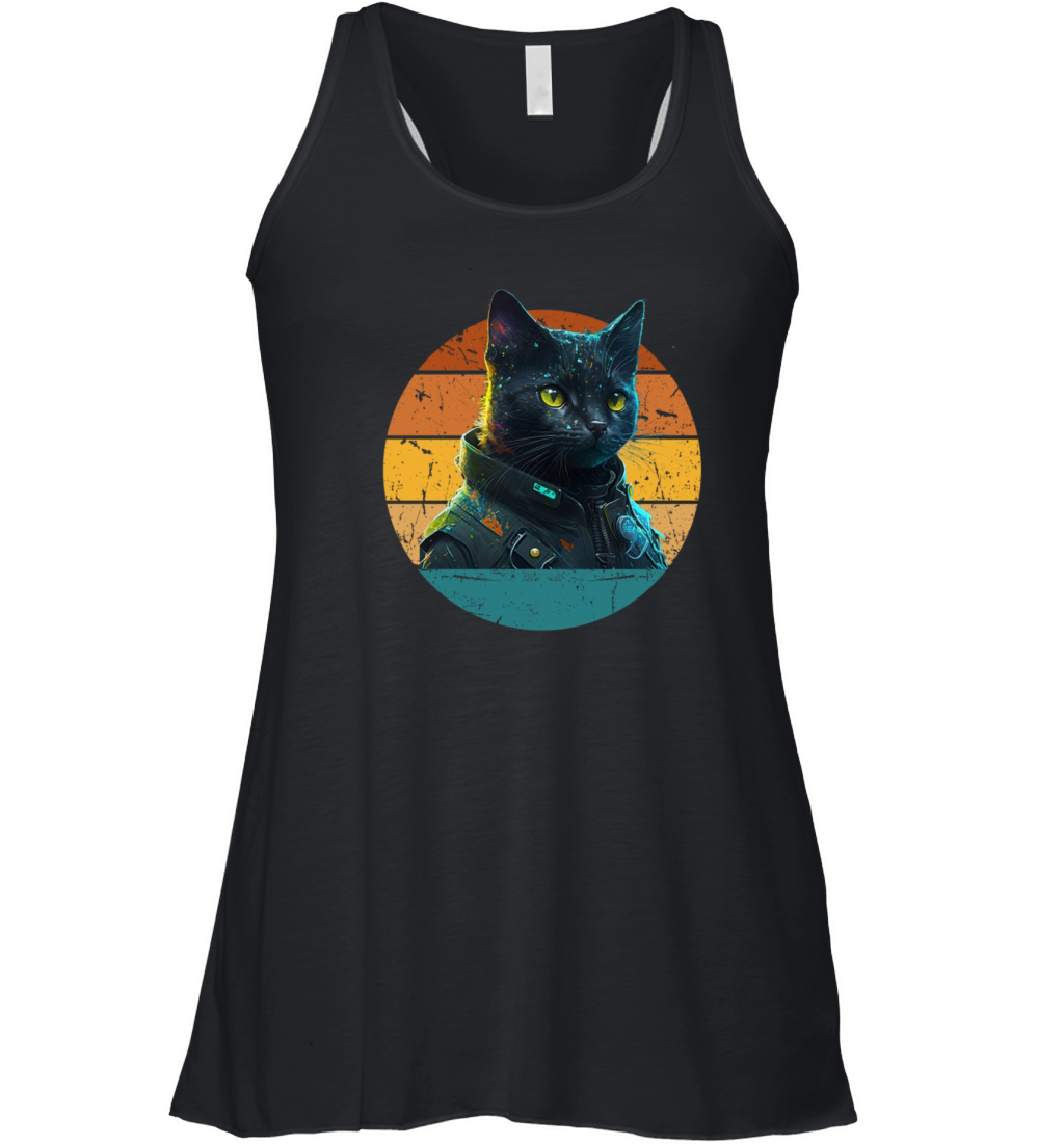 Cat Daddy Black Cat Vintage Eighties Style Cat Ret Women's Flowy Tank Top