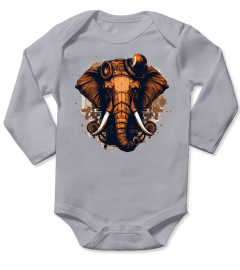 Steampunk Mechanical Elephant Vintage Machine Anim Long Sleeve Baby One-Piece