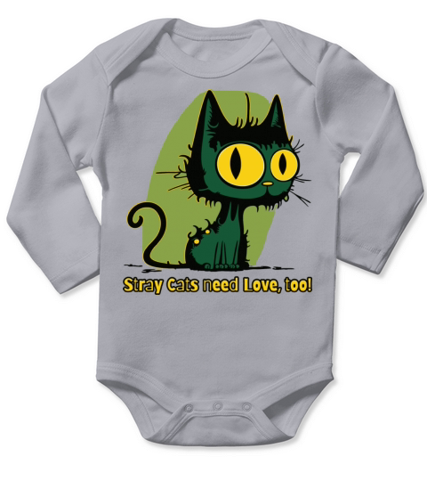 Stray Cats Need Love Vintage Cartoon Cat Long Sleeve Baby One-Piece