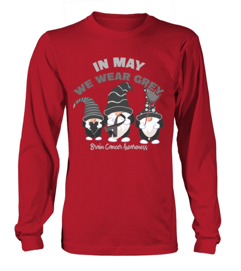 Gnome Month May Gray Ribbon Brain Cancer Awareness Long sleeved Unisex