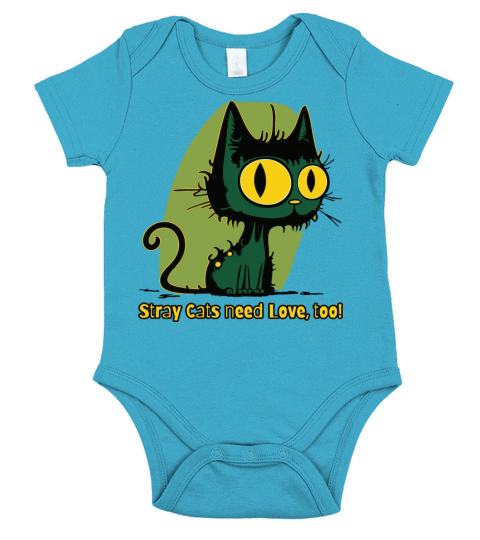 Stray Cats Need Love Vintage Cartoon Cat Short Sleeve Baby One-Piece