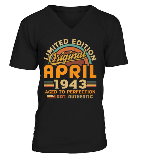 1943 April Vintage Born in 1943 April Gift V-Neck T-shirt