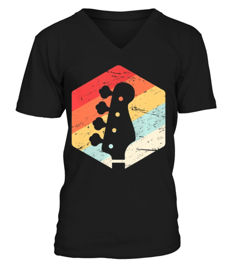 Retro Vintage Bass Guitar Players Rock Music Band V-Neck T-shirt