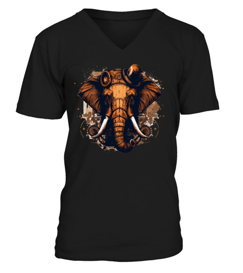 Steampunk Mechanical Elephant Vintage Machine Anim V-Neck T-shirt