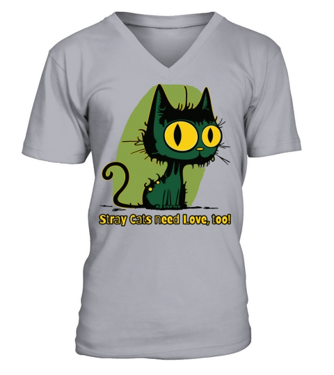 Stray Cats Need Love Vintage Cartoon Cat V-Neck T-shirt