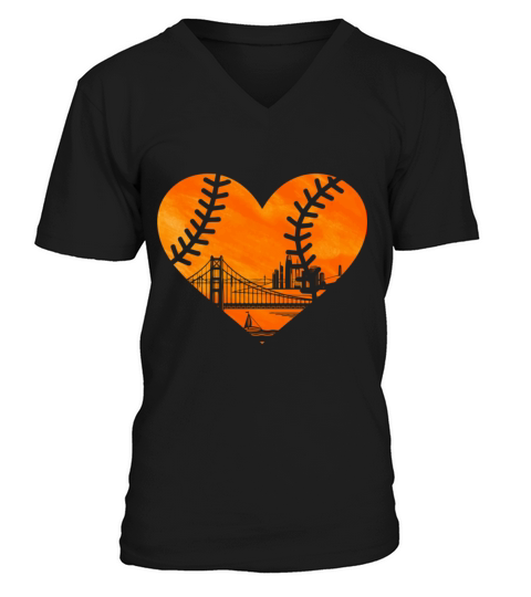 US State San Francisco Baseball Vintage Heart V-Neck T-shirt