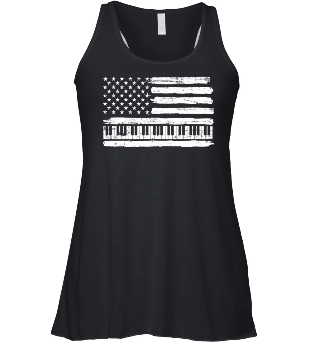 Piano Pianist USA American Flag Patriotic Vintage Women's Flowy Tank Top