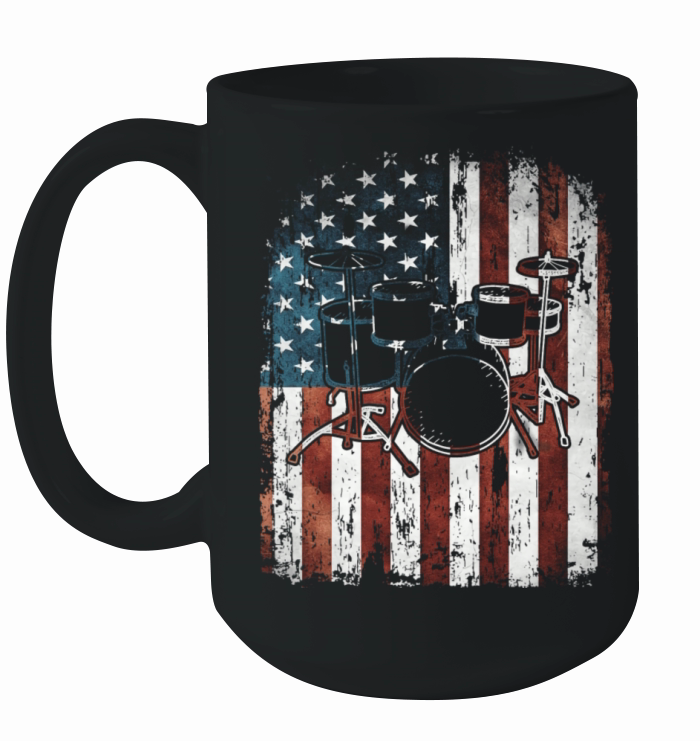 Vintage Drum Drummer Usa Flag Ceramic Mug