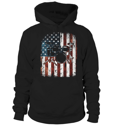 Vintage Drum Drummer Usa Flag Hoodie Unisex