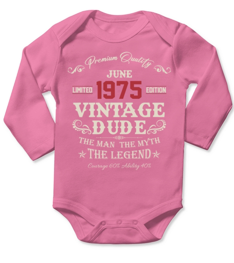 June 1975 Vintage Birthday Present Long Sleeve Baby One-Piece