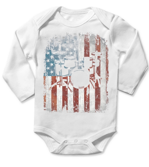 Vintage Drum Drummer Usa Flag Long Sleeve Baby One-Piece