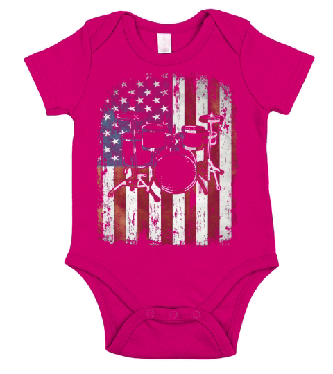 Vintage Drum Drummer Usa Flag Short Sleeve Baby One-Piece