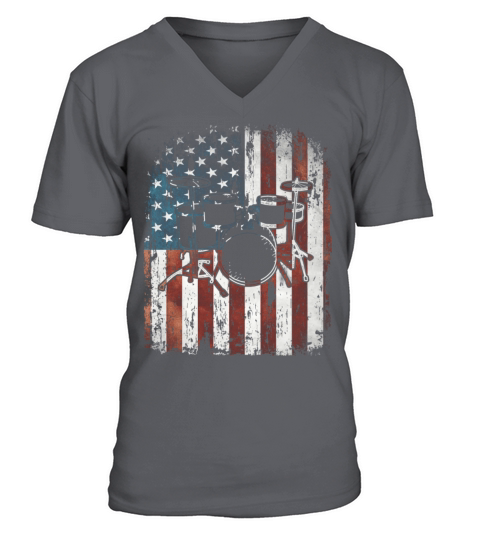 Vintage Drum Drummer Usa Flag V-Neck T-shirt