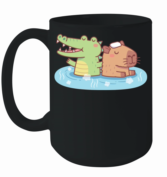 Funny Crocodile And Capybara Chilling In Hot Ceramic Mug